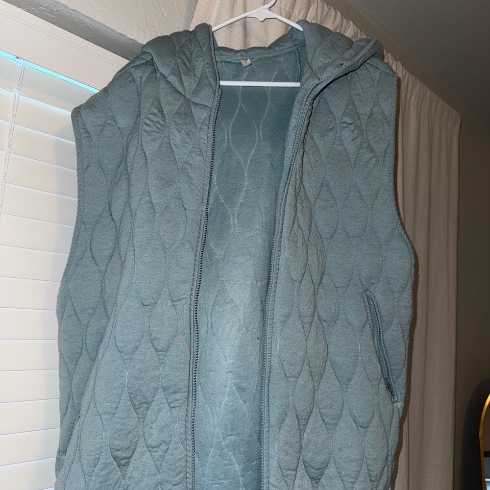 Free People Quilted Hooded Vest in Blue
